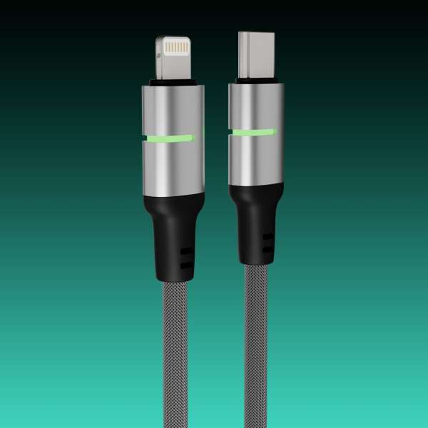 Avax CB637 Steely LED 27W USB-C to Lightning charger cable 3m Black