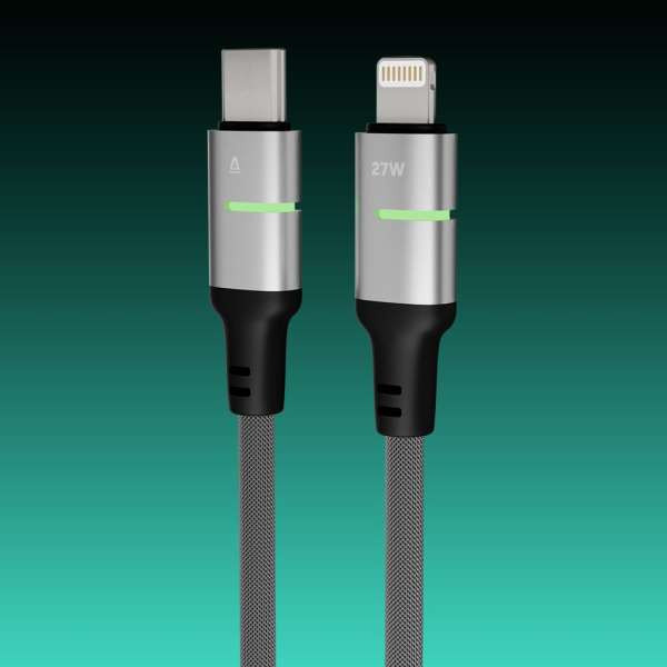 Avax CB636 Steely LED 27W USB-C to Lightning charger cable 2m Black