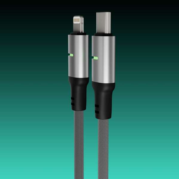 Avax CB636 Steely LED 27W USB-C to Lightning charger cable 2m Black