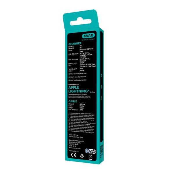 Avax CH6414 GaN charger with Lightning cable White