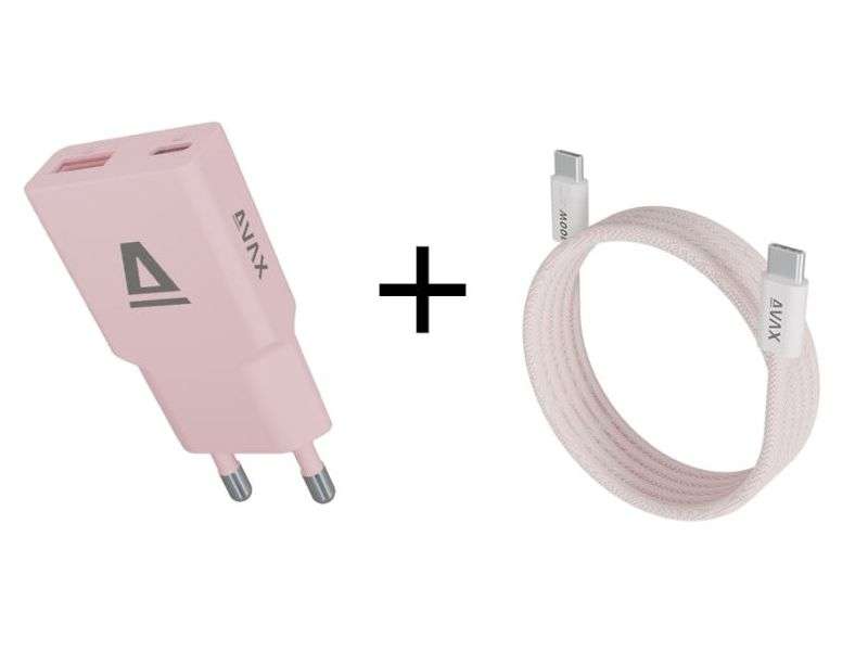 Avax CH641P 30W Charger + CB610P 100W Cable Pink