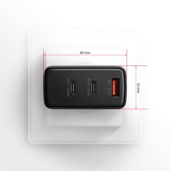 AXAGON ACU-DPQ100 PD3.0 & QC4 Three Outputs wall charger 100W Black