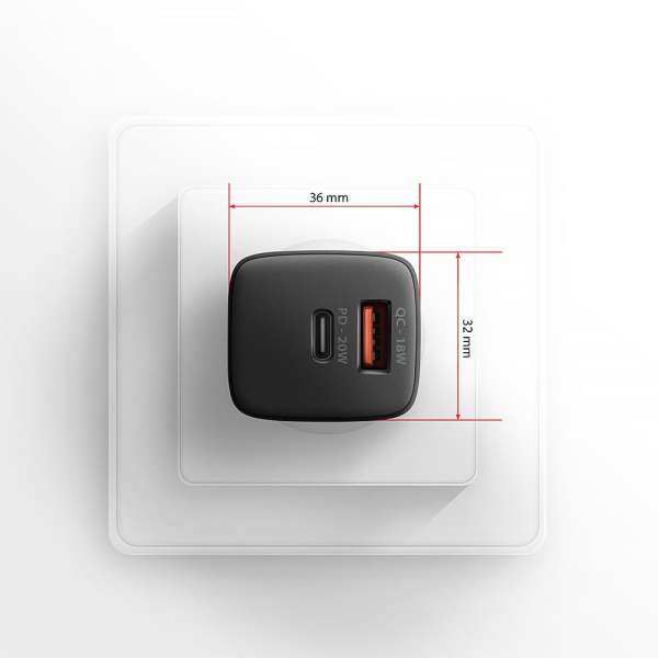 AXAGON ACU-PQ20 PD3.0 & QC4+ Dual Outputs Wall Charger 20W Black