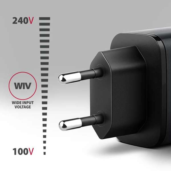 AXAGON ACU-PQ67D PD3.0 & QC4+ 2xOUTPUTS LCD display wall charger 67W Black