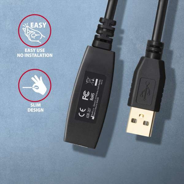 AXAGON ADR-207 USB Repeater cable 7,5m Black