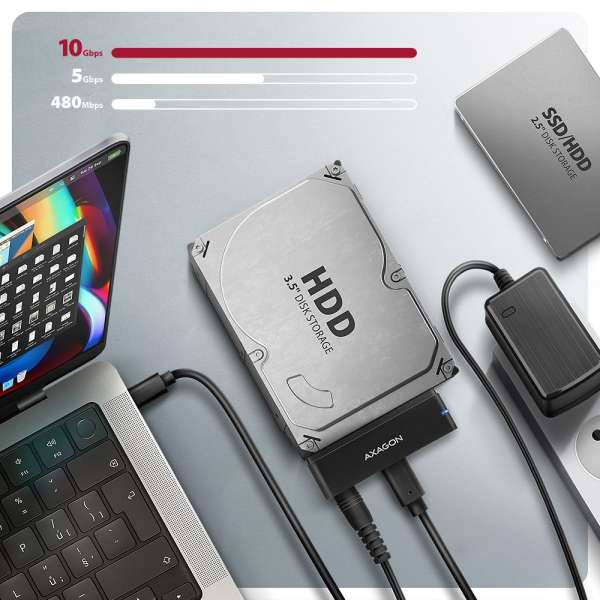 AXAGON ADSA-FPX USB-C 10Gbps Fast Port X adapter for 2,5"/3,5" SSD/HDD
