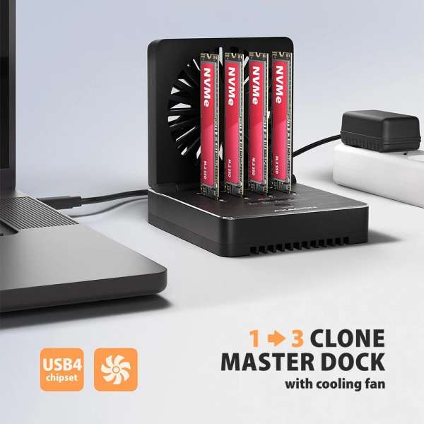 AXAGON ADSA-M2C44 USB4 docking station for 4x M.2 NVMe SSDs with disk cloning function without a PC