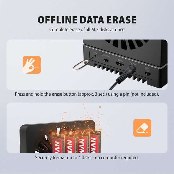 AXAGON ADSA-M2C44 USB4 docking station for 4x M.2 NVMe SSDs with disk cloning function without a PC
