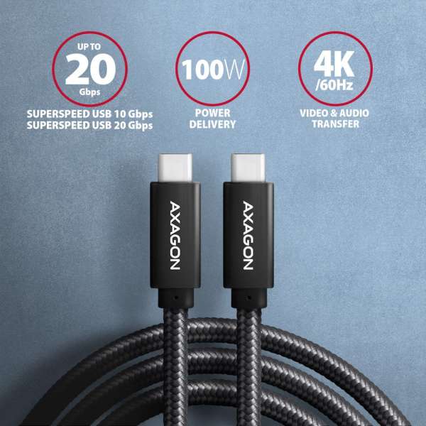 AXAGON BUCM32-CM05AB Speed+ USB-C <> USB 20Gbps cable 0,5m Black