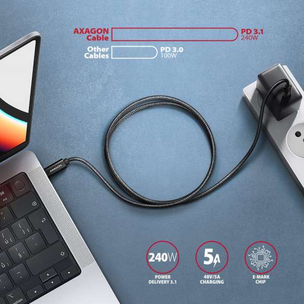 AXAGON BUCM4X-CM05AB NEWGEN USB-C <> USB-C 4 Gen 3x2 Cable 0,5m Black