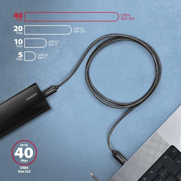 AXAGON BUCM4X-CM05AB NEWGEN USB-C <> USB-C 4 Gen 3x2 Cable 0,5m Black