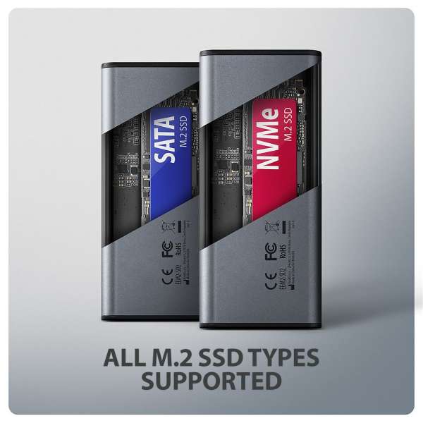 AXAGON EEM2-SD2 USB-C 10Gbps – M.2 NVMe & SATA SSD Display Box