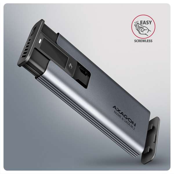AXAGON EEM2-SD2 USB-C 10Gbps – M.2 NVMe & SATA SSD Display Box