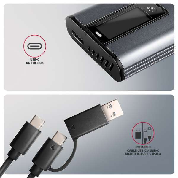 AXAGON EEM2-SD2 USB-C 10Gbps – M.2 NVMe & SATA SSD Display Box
