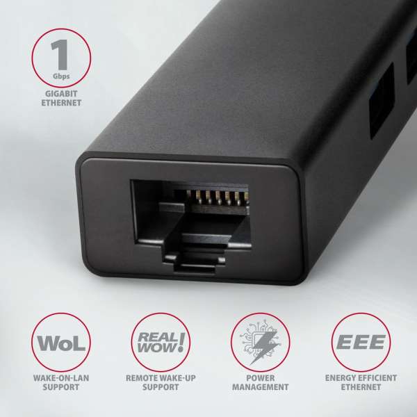 AXAGON HMC-GL3A SuperSpeed USB-C hub + Gigabit LAN Black