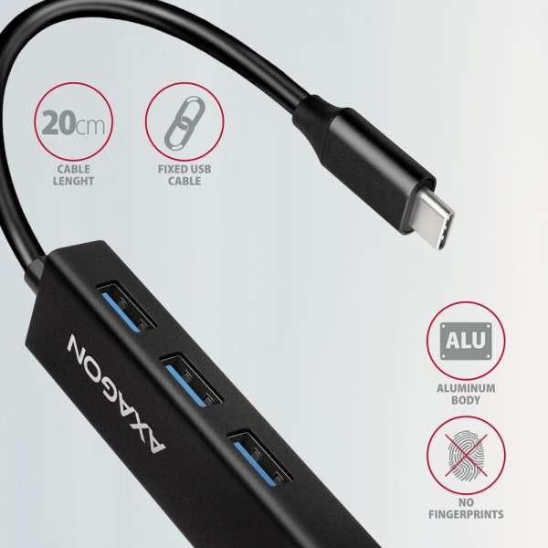 AXAGON HMC-GL3A SuperSpeed USB-C hub + Gigabit LAN Black