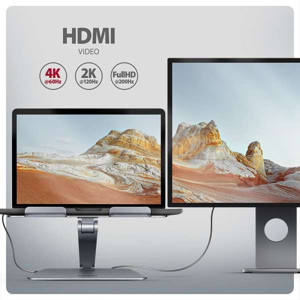 AXAGON HMC-STND Többportos USB-C 5Gbps hub és alumínium állvány laptopokhoz