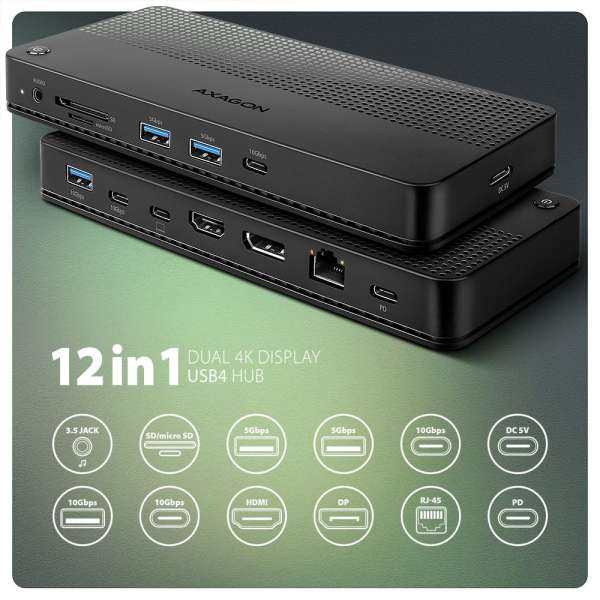 AXAGON HMC-U4 USB4 40Gbps Dual 4K Display 12in1 Dock
