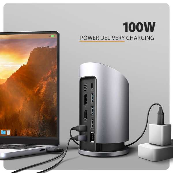 AXAGON HMC-WL9 9in1 hub USB-C 10 Gbps Wireless Charging Grey