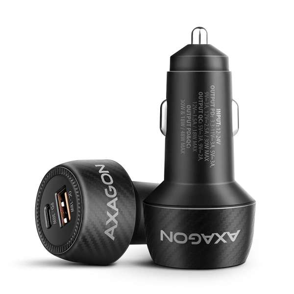 AXAGON PWC-PQ48 PD3.0 & QC4+ 2xOUTPUTS car charger 48W Black