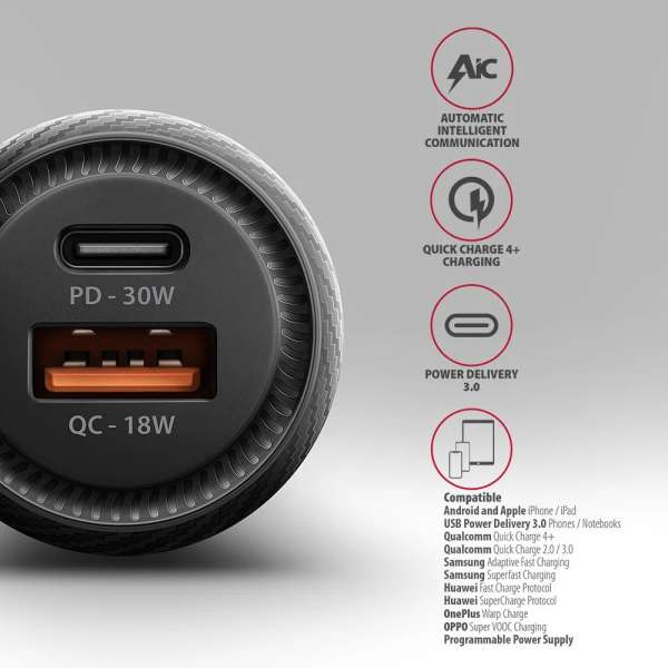 AXAGON PWC-PQ48 PD3.0 & QC4+ 2xOUTPUTS car charger 48W Black