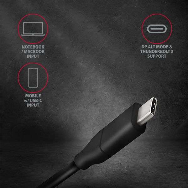 AXAGON RVC-DPC USB-C > DisplayPort cable 1,8m Black