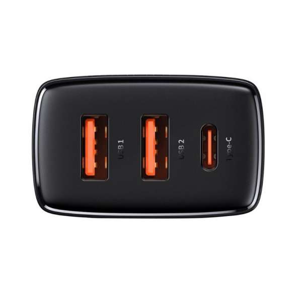 Baseus 2xUSB-A +USB-C PD 30W Quick Charger Black