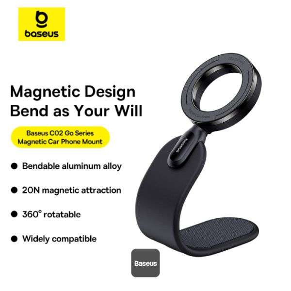 Baseus C02 Go Magnetic Car Phone Holder 360° Rotatable, Bendable Car Mount Black