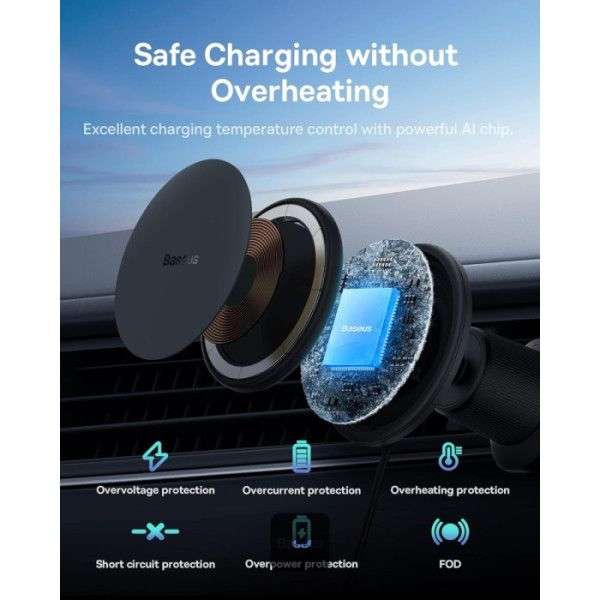 Baseus CW01 15W + 25W Magnetic Wireless Charging Car Mount + Charger Black