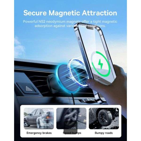 Baseus CW01 15W + 25W Magnetic Wireless Charging Car Mount + Charger Black