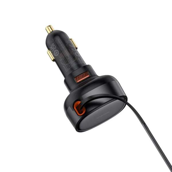 Baseus Enjoyment Pro Car Charger U+Retractable Type-C Cable 60W Black