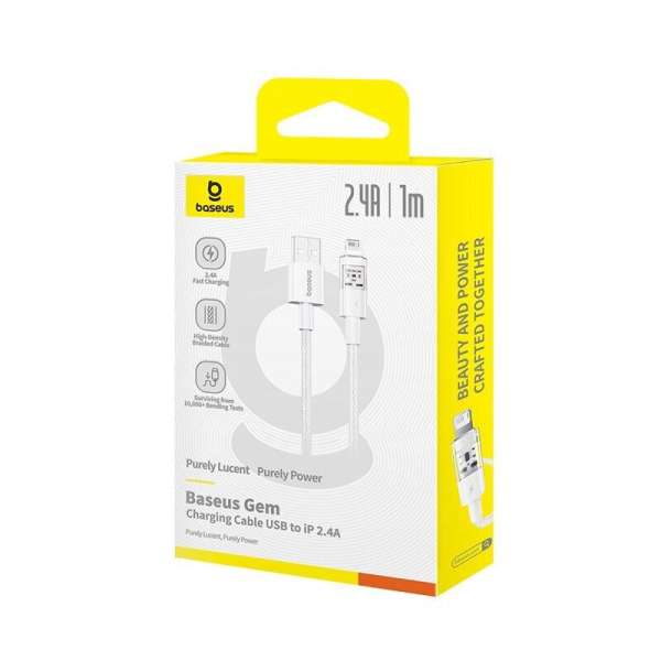 Baseus Gem USB to IP lightning 2.4A fast charging cable 1m White