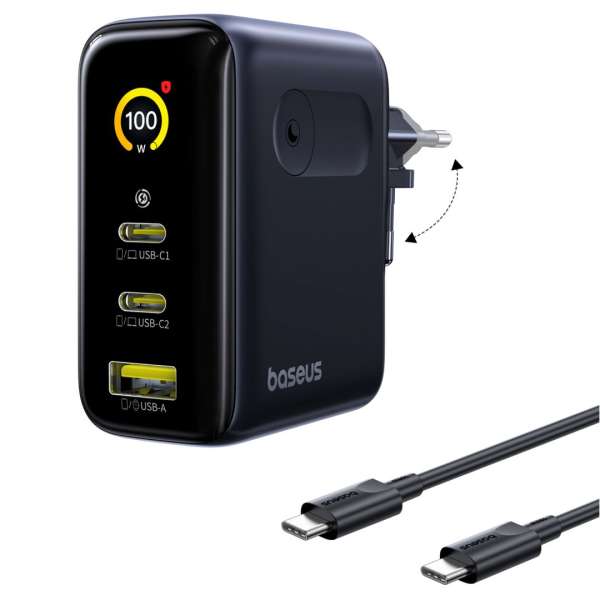 Baseus PicoGo AE21 Charger 2C+A 100W Black + Type-C 1.5m Black