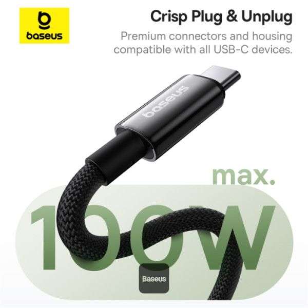 Baseus Tungsten Magnetic USB C to USB C 100W fast charging cable 1m Black