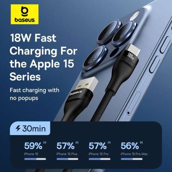 Baseus USB A to USB C 100 W fast charging cable 1m Black