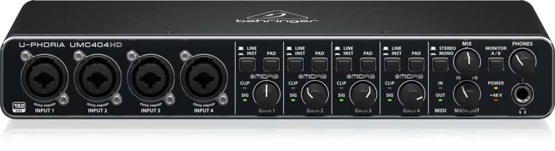 Behringer UMC404HD Audiophile 4x4, 24-Bit/192 kHz USB Audio/MIDI Interface with Midas Mic Preamplifiers