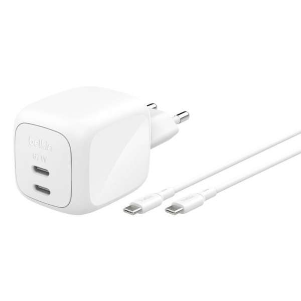 Belkin 2-Port USB-C GaN Charger (67W) with USB-C Cable White