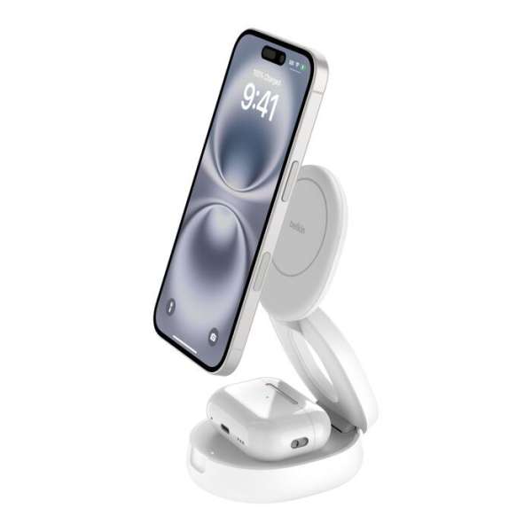 Belkin Boost Charge adjustable magsafe 2-in-1 Charger Qi2 White