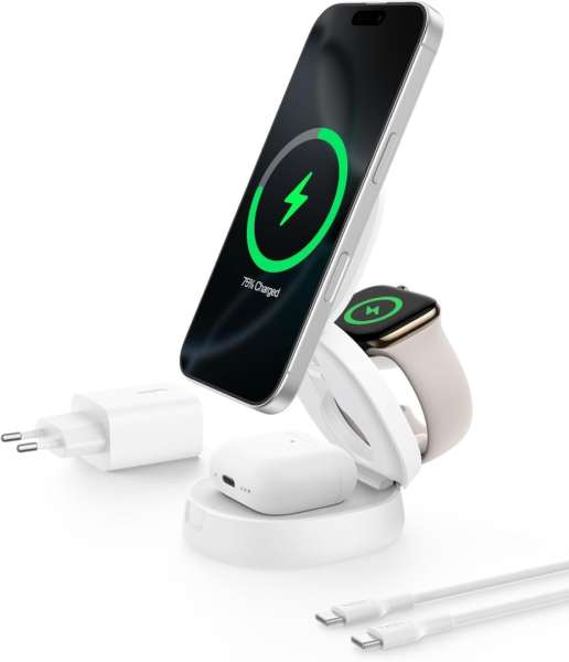 Belkin Boost Charge foldable magsafe 3-in-1 Charger Qi2 White