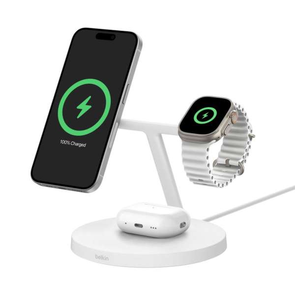 Belkin BoostCharge Pro 3-in-1 Wireless Charging Stand with Qi2 15W White