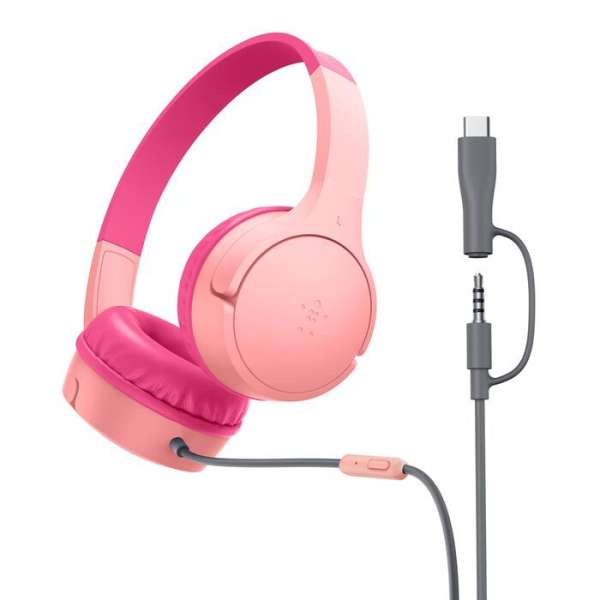 Belkin SoundForm Mini Wired On-Ear Headphones for Kids Pink