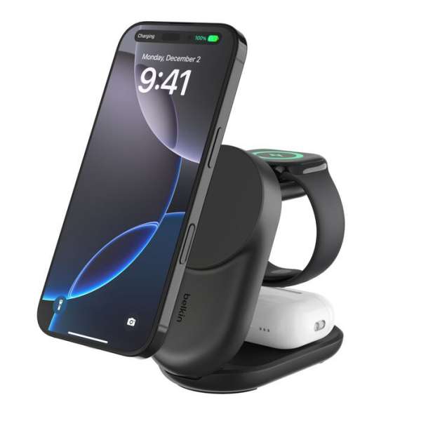 Belkin UltraCharge 25W Qi2 magnetic 3-in-1 Charger Black