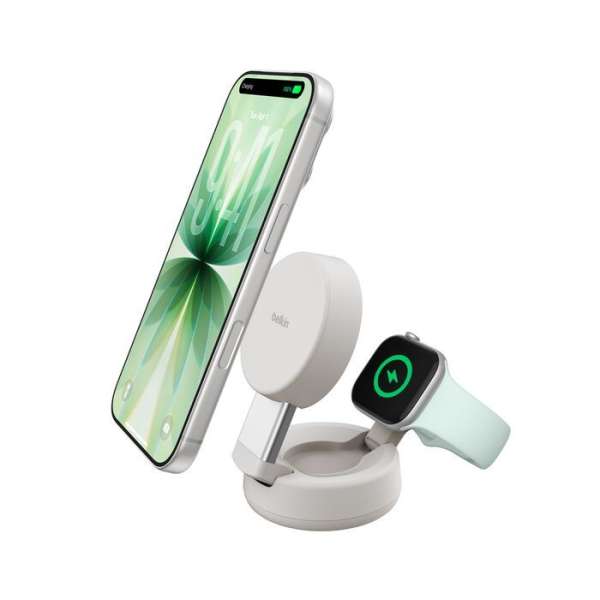 Belkin UltraCharge Pro 25W Qi2 magnetic 2-in-1 Charger Sand