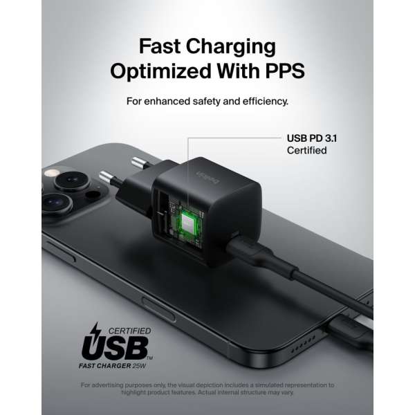 Belkin WCA012KQ1MBK-B6 BOOST Charge 25W USB-C Cable 1m Black