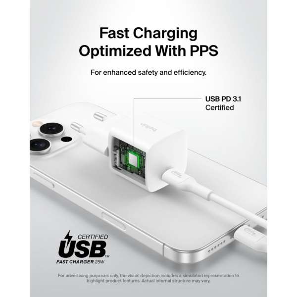 Belkin WCA012KQ1MWH-B6 BOOST Charge 25W USB-C Cable 1m White