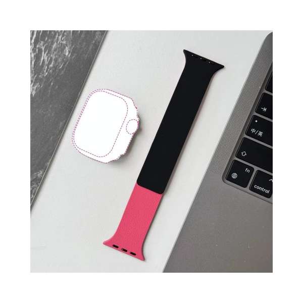 BlackBird Litchi Watch Strap for Iwatch 42/44/45/46/49mm Black/Pink