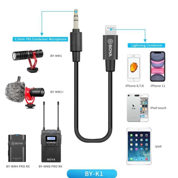 BOYA BY-K1 Microphone Audio Cable Black