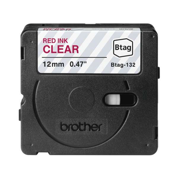 Brother BTAG-132 Címketekercs (12mm) Red on Clear - 4m