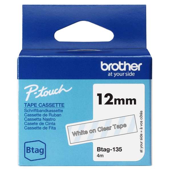 Brother BTAG-135 Címketekercs (12mm) White on Clear - 4m