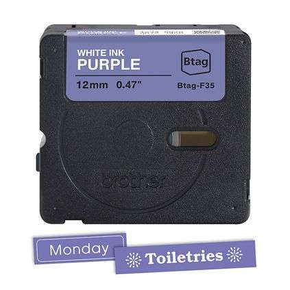 Brother BTAG-F35 Címketekercs (12mm) White on Purple - 4m
